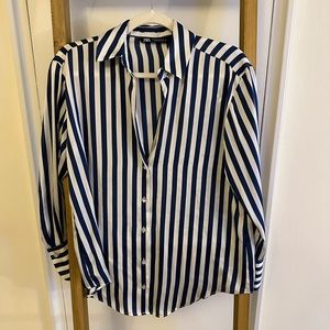 Zara blue striped satin shirt in a loose fitting style